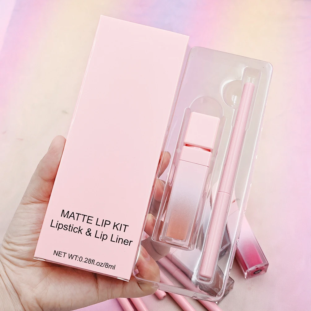 Private Label Lipstick Lipliner Kit Custom Logo Matte Waterproof Non-stick Lipgloss Lip Liner Waterproof Natural Color Makeup