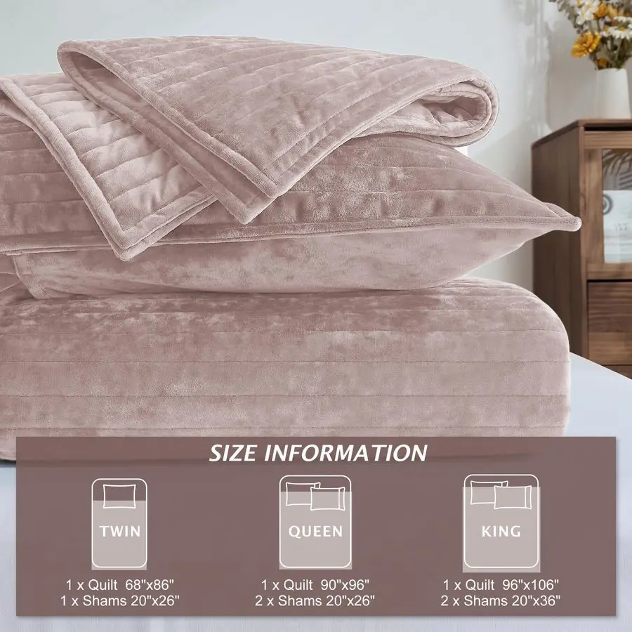 Juego de edredón de terciopelo de lujo tamaño Queen, 3 piezas, suave y acogedor juego de edredón de terciopelo a rayas de gran tamaño con 2 fundas de almohada, funda ligera