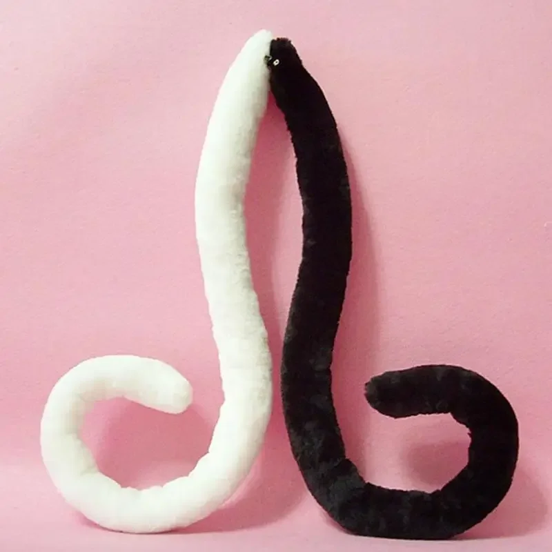 

1pc Cosplay Cat Tail Toy Black/White Cat Girl Plush Tail Fox Tail Halloween Cosplay Party Costume Housekeeper Dressing Up