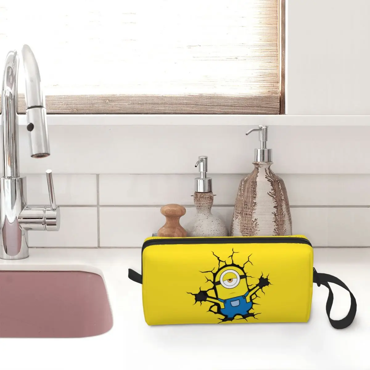 Custom Cute Minions Broke The Wall Travel Toiletry Bag for Women Makeup Cosmetic Bag Beauty Storage Dopp Kit