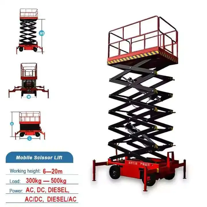 New 20Ft 26Ft 30Ft 40Ft 12M Electric Metal Scissor Lift Skylift Ladder Elevator 500Kg Capacity 380V Motor Construction Farm