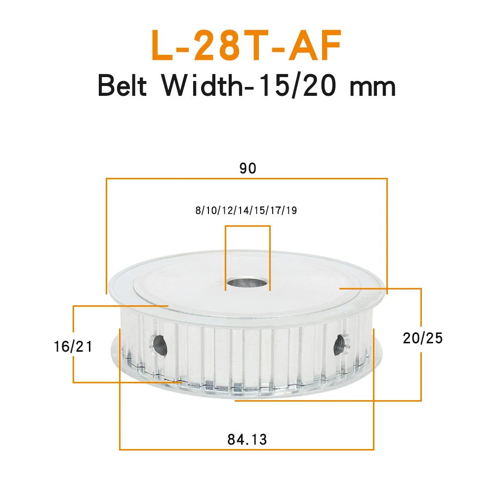 Pulley Wheel L-28T Inner Bore 8/10/12/14/15/17/19 mm Teeth Pitch 9.525mm Synchronous Pulley For L-Rubber Belt Width 15/20 mm