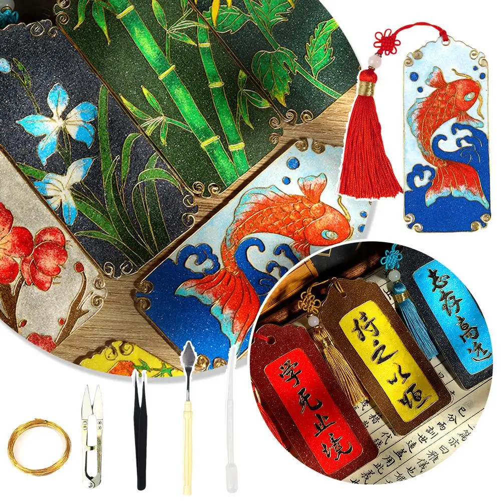 Cloisonne Silk Enamel Painting DIY Handmade Material Bag Heritage Cultural Souvenir Intangible Pendant Gift Bookmark Pendan E5W9