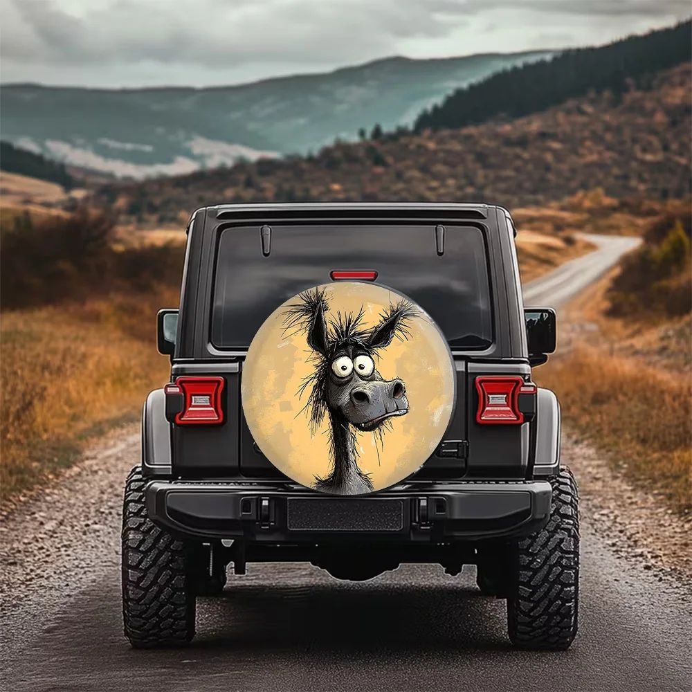 Cartoon Funny Donkey Character Printed Car Tire Cover, Fashionable Universal Wheel Tire Protector, Spare Tire Cover, Perfect Fit
