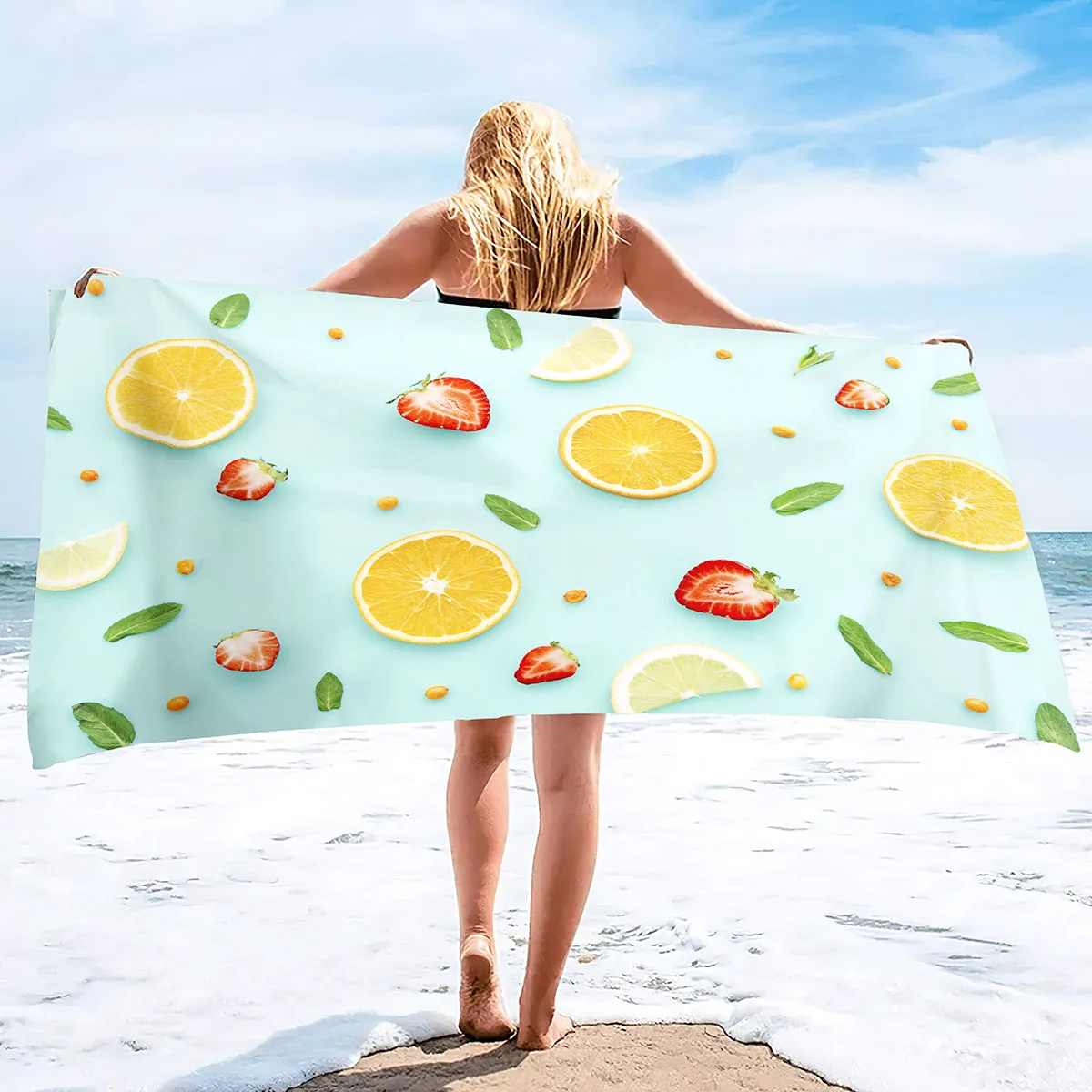 Fruit Cute Print Summer Beach Towels Oversized Pool Bath Spa  Microfiber Soft Fluffy Swim  Towel Sand Proof for Travel