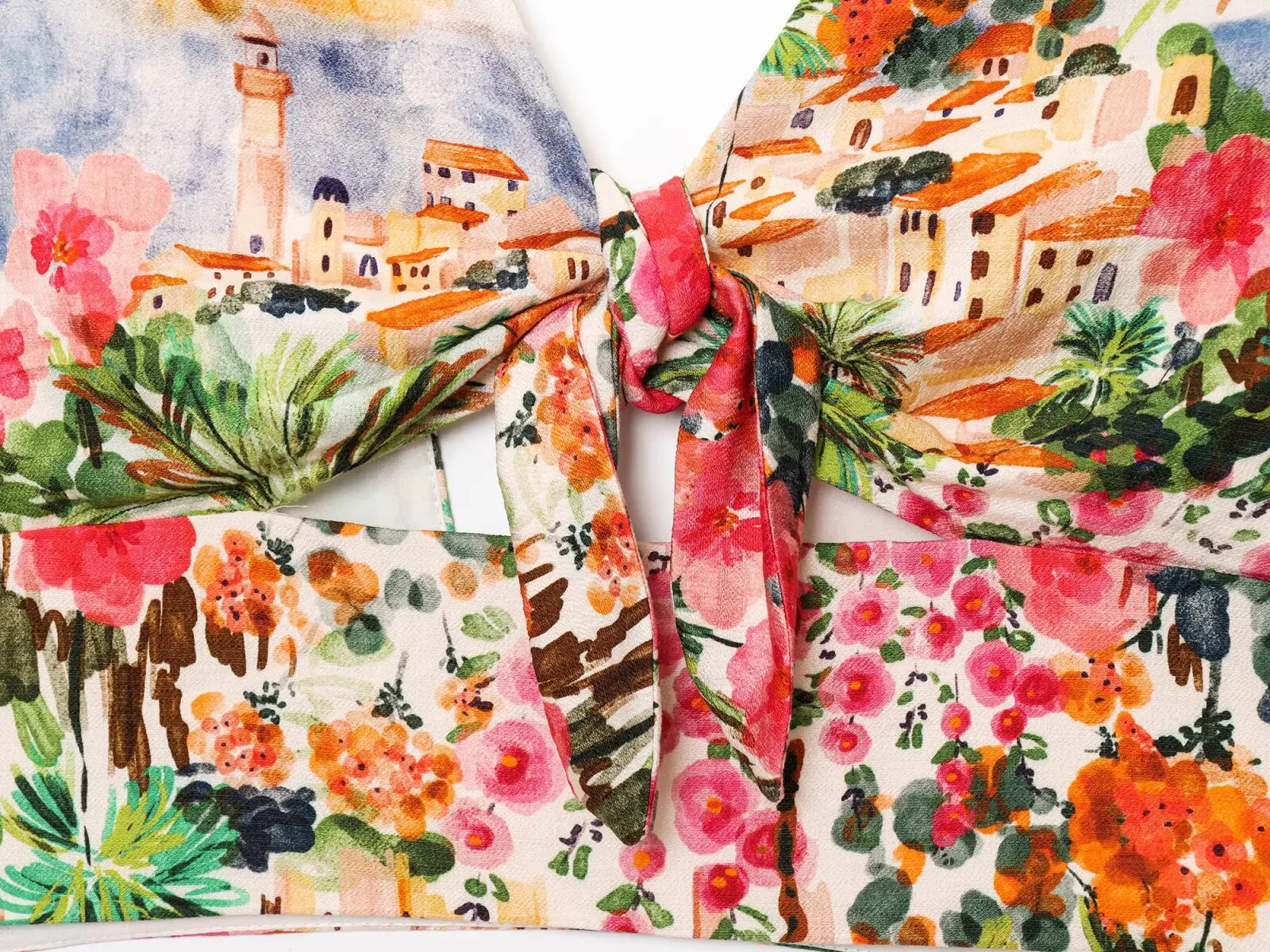 Set di gonne stampate per le vacanze estive Set da donna con scollo a V con fiocco o gonna a pieghe 2025 Set da donna elegante per le vacanze estive