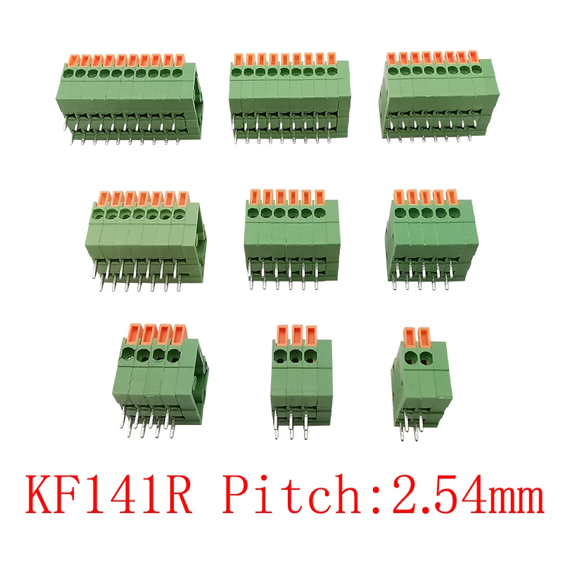 10Pcs KF141R KF141V 2.54mm Pitch PCB Terminal Block Connectors 2/3/4/5/6/7/8/9/10 Pin Straight / Right Angle Screwless Terminals