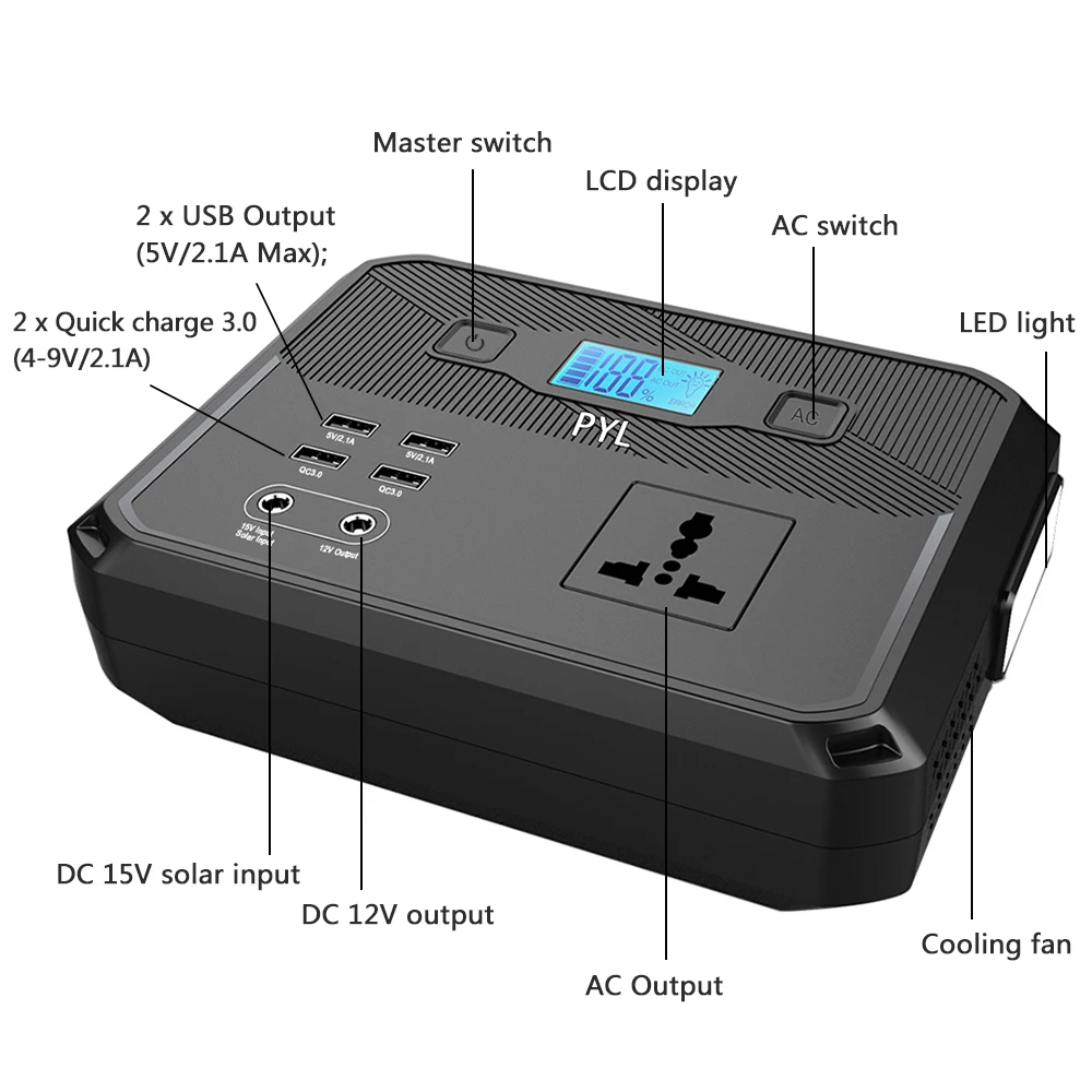 Imagem -03 - Fonte de Alimentação Portátil Outdoor Camping Laptop Powerbank Poderoso Emergência Bateria Auxiliar Externa 200w 40800mah