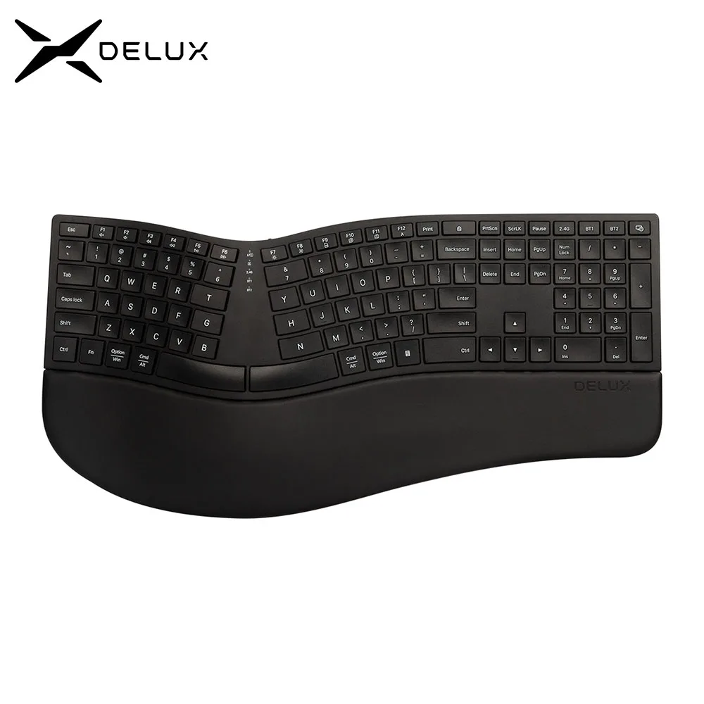 Delux GM909 Wireless Ergonomic Keyboard with Palm Rest Ultra thin Split Keyboard Rechargeable Full Size Layou for PC Win and Mac