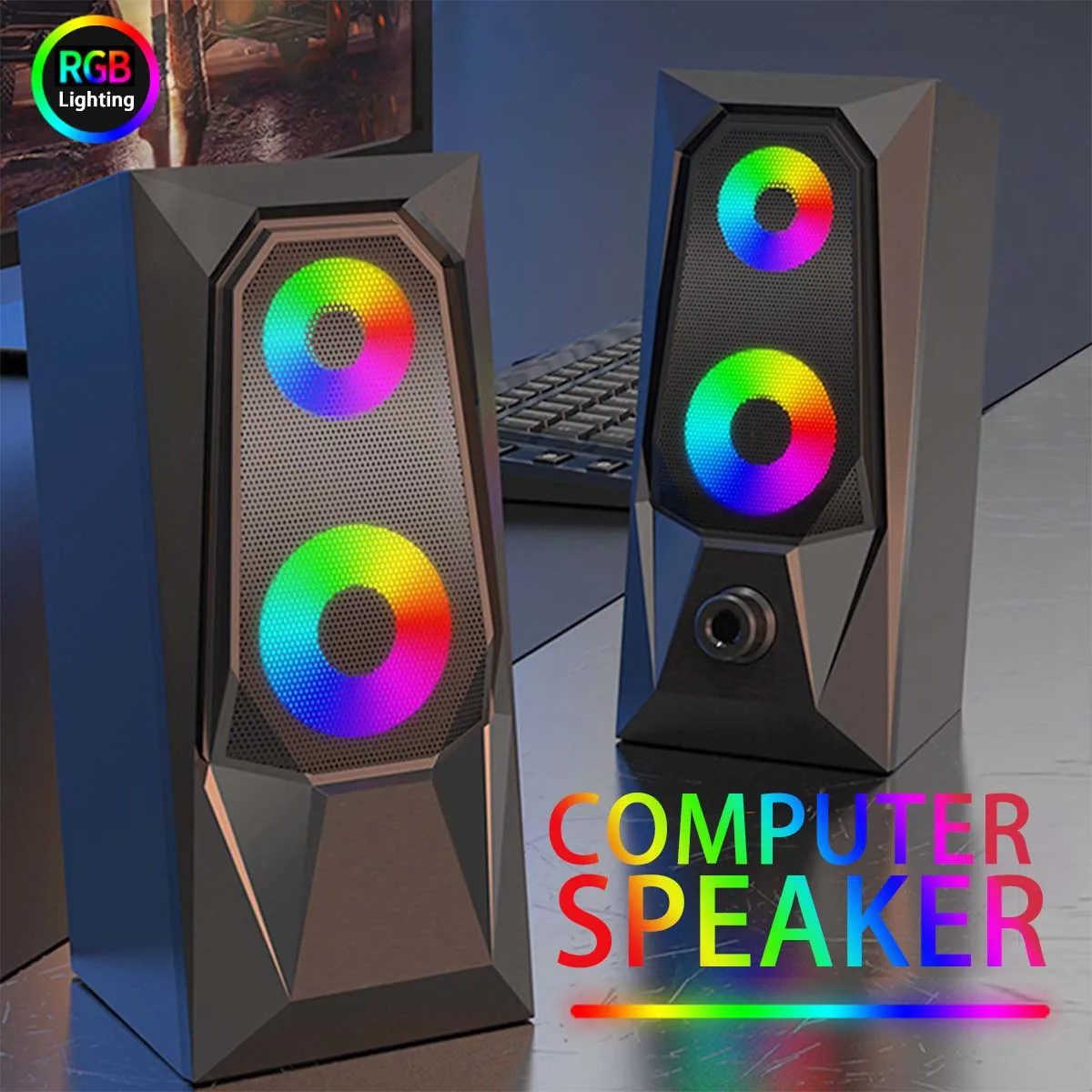 

K7 USB Wired PC Speaker 3.5mm Bass Stereo Subwoof With Colorful LED RGB Light For Computer Desktop PC Laptop MP3 MP4 Smartphones