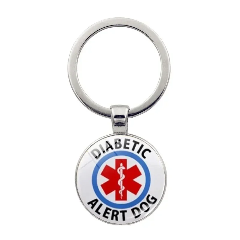 Diabetes Theme Commemorative Keychain Emergency Information Inside Glass Cabochon Keyring Doctor Nurse Car Key Ring Gift