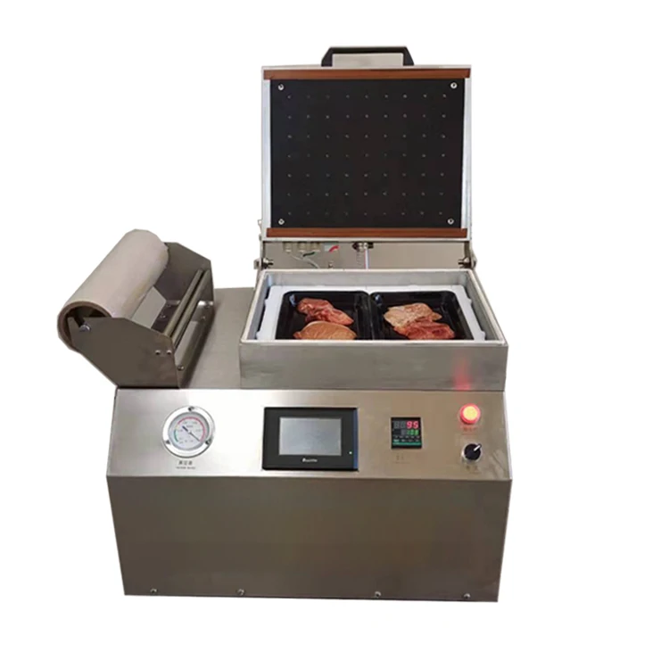 Professional Small Manual Fish Vacuum Tray Sealing Machine/ Fresh Meat Prepared Meal Skin Vacuum Sealing Machine Customize