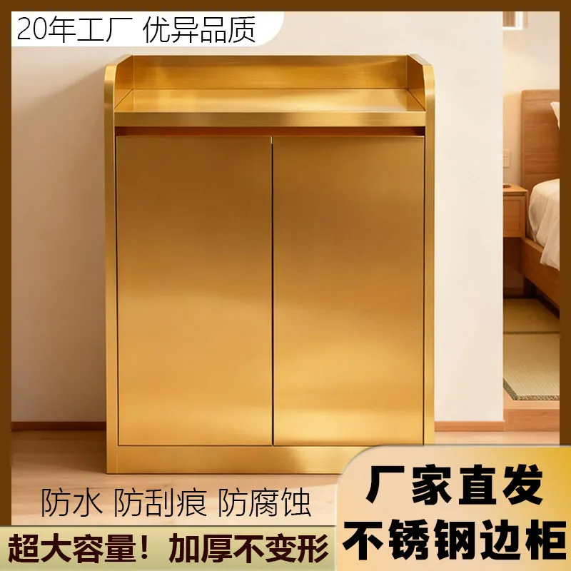 

Stainless steel side cabinet integrated storage cabinet against the wall modern simple living room