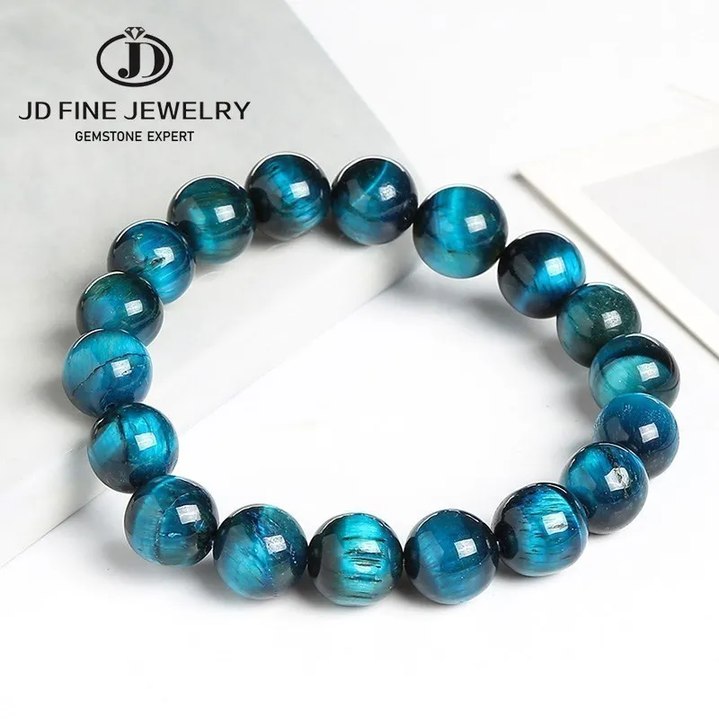 JD Natural Stone Blue Tiger Eye Beaded Bracelets Women Men Reiki Healing Yoga Meditation Charm Bangles Pulseras Jewelry Gift