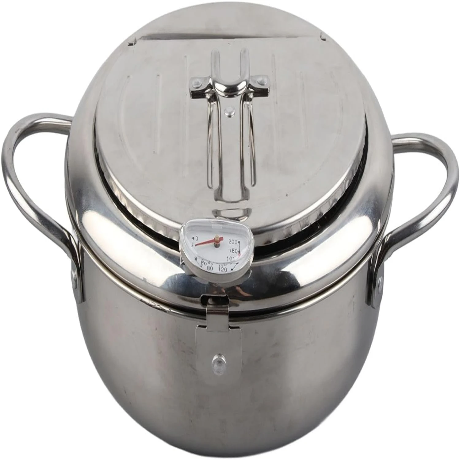 

Enhanced Premium Quality Small Japanese Stainless Steel Tempura Frying Pot with Convenient Thermometer and Lid - Complete Deep F