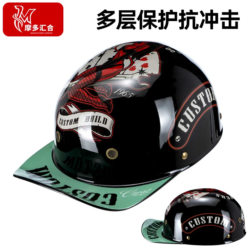 قبعة بيسبول خوذة دراجة نارية خمر الخوذات الرجعية الصيف مفتوحة الوجه سكوتر كروزر المروحية العصابات DS الرجال النساء #5