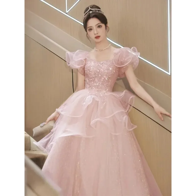 Roze avondjurk voor dames kunstexamen bal gastvrouw elegante volwassen ceremonie grensoverschrijdend modieus mouwloos Chinees merk