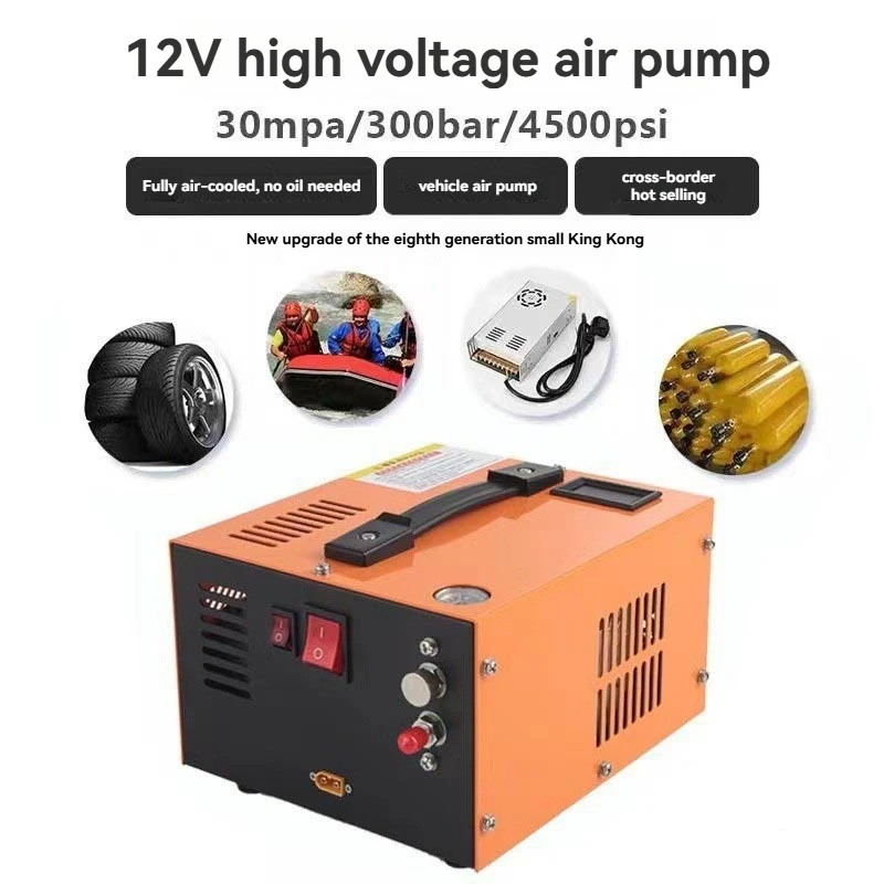Portable 300W Battery Driven Electric Air Compressor with Pressure Gauge, Fan Cooling, Manual Stop