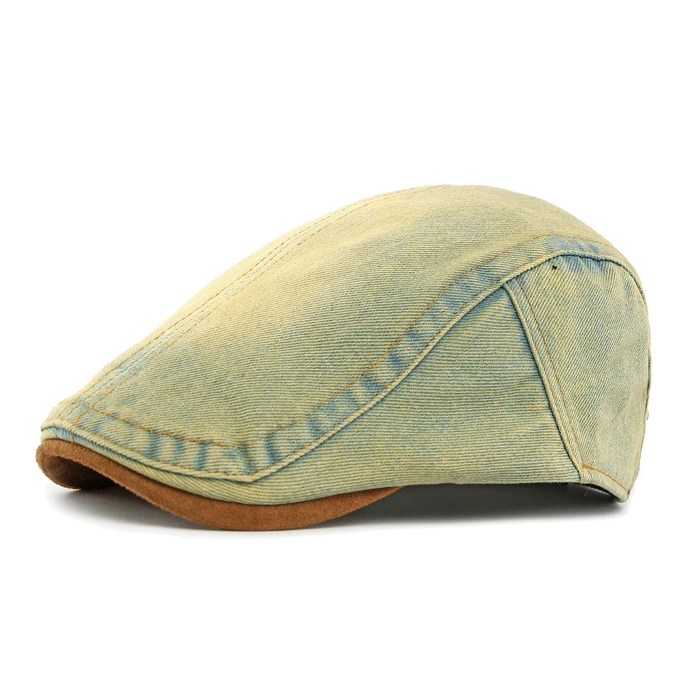 Gradually blended suede-edge denim forward cap with 2 color options and adjustable rear belt buckle - a retro trend style.