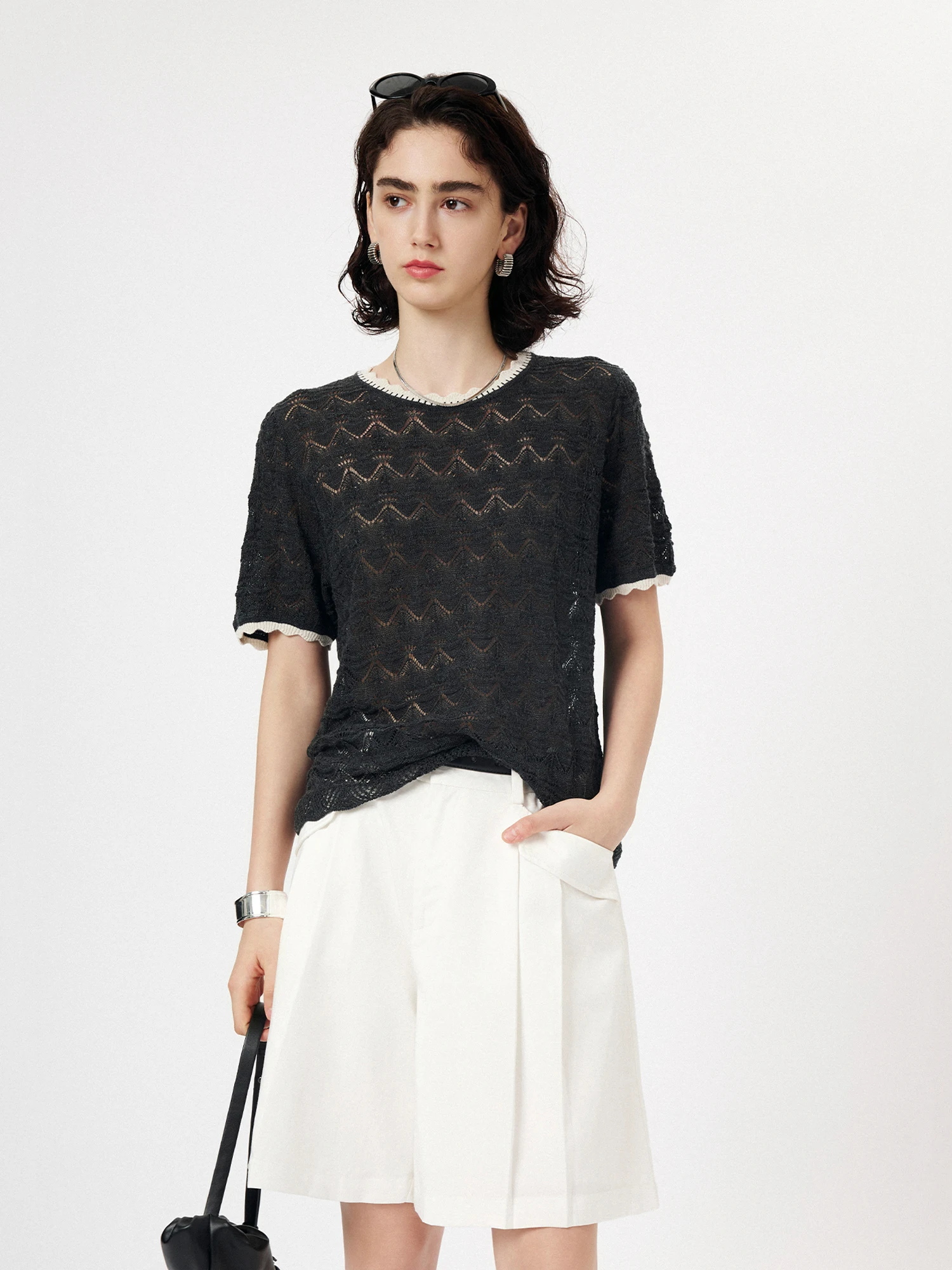 

CLMX Simple Loose Women's Knitwear Faion Sensation High Densi Mixed Wool Fabric Color Blo Horizontal Stripe Knitwear