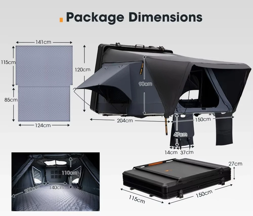 4 Person Aluminum Clamshell Hard Shell Roof Top Tent Waterproof Car Hardshell Rooftop Tent RTT Roof Top Camping Tent