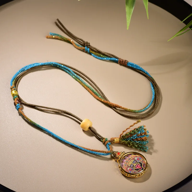 

National style Zen necklace lanyard vintage Tibetan pendant braided rope zakiram thangka simple lanyard female jumper chain