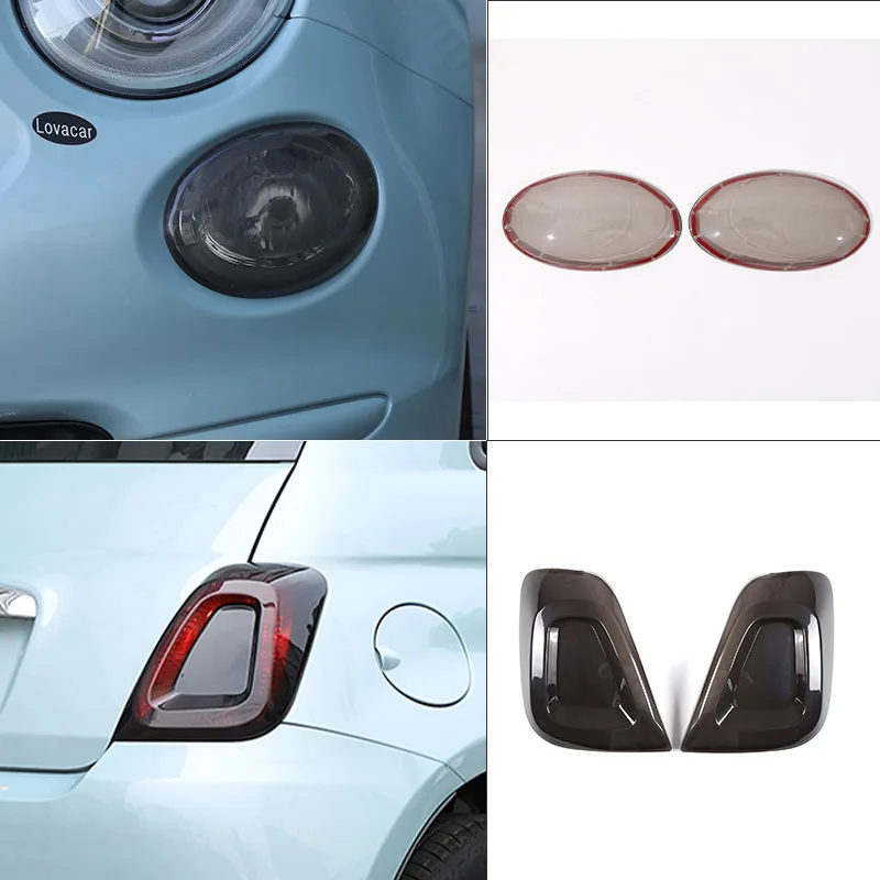 For Fiat 500 2016-2023 ABS Car High Beam Tail Light Decorative Cover Brake Light Indicator Light Protective Cover Accessories