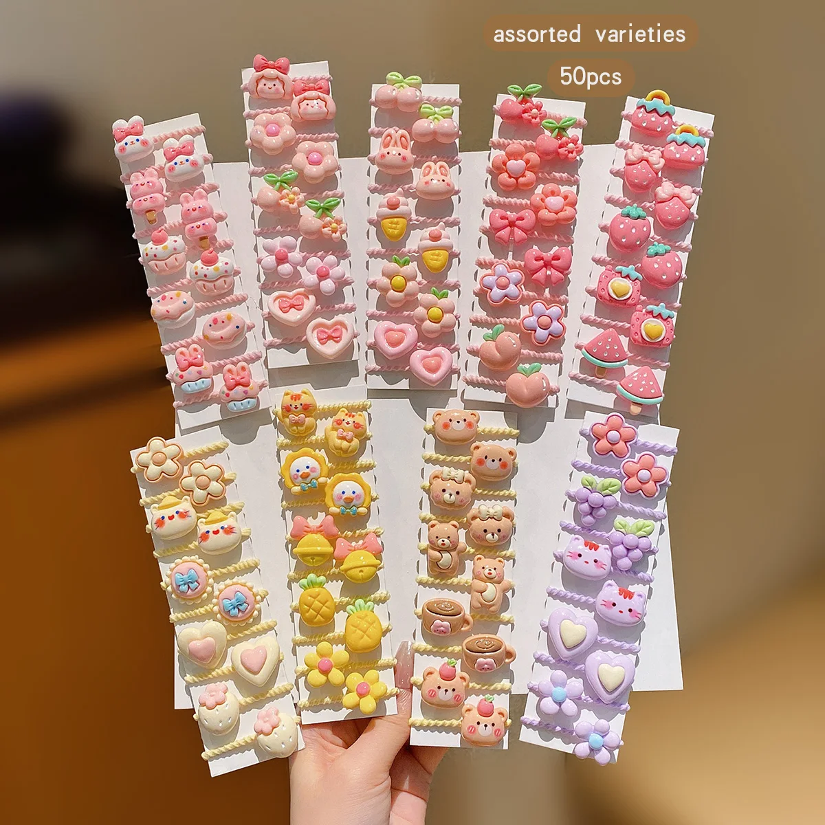 50 random cartoon cute small rubber bands suitable for daily use with hair rings and accessories