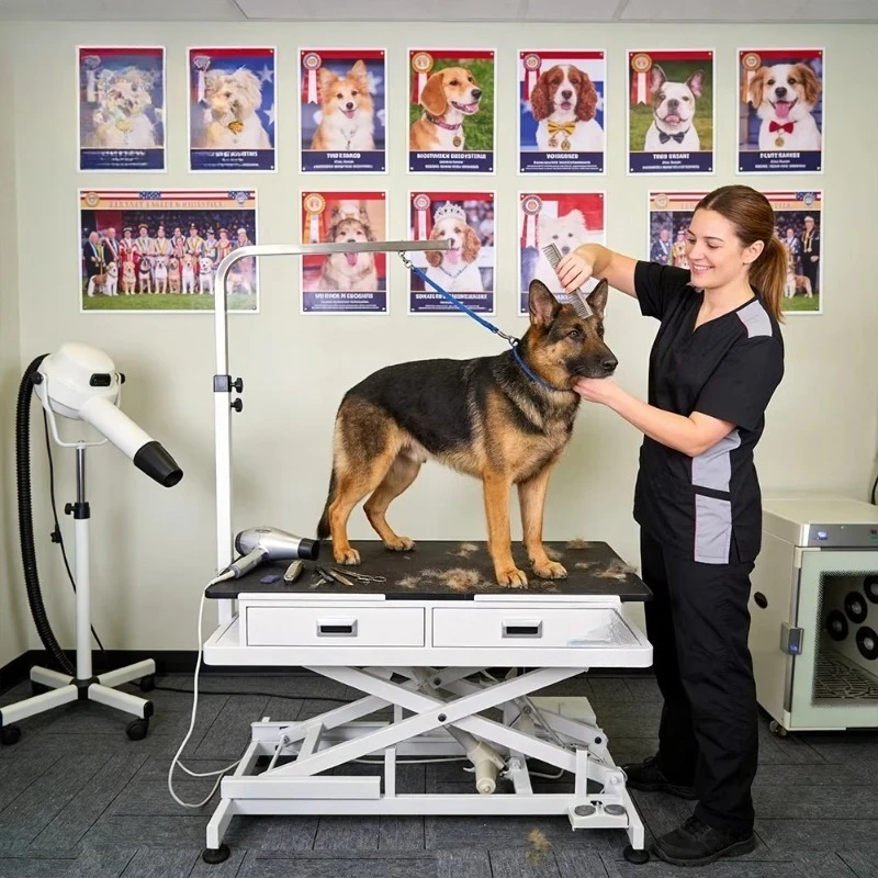 

Customizable Luxury Stainless Steel Dog Grooming Table with 4 Soft-Close Drawers & LED Features for Pet Hair Salon Use