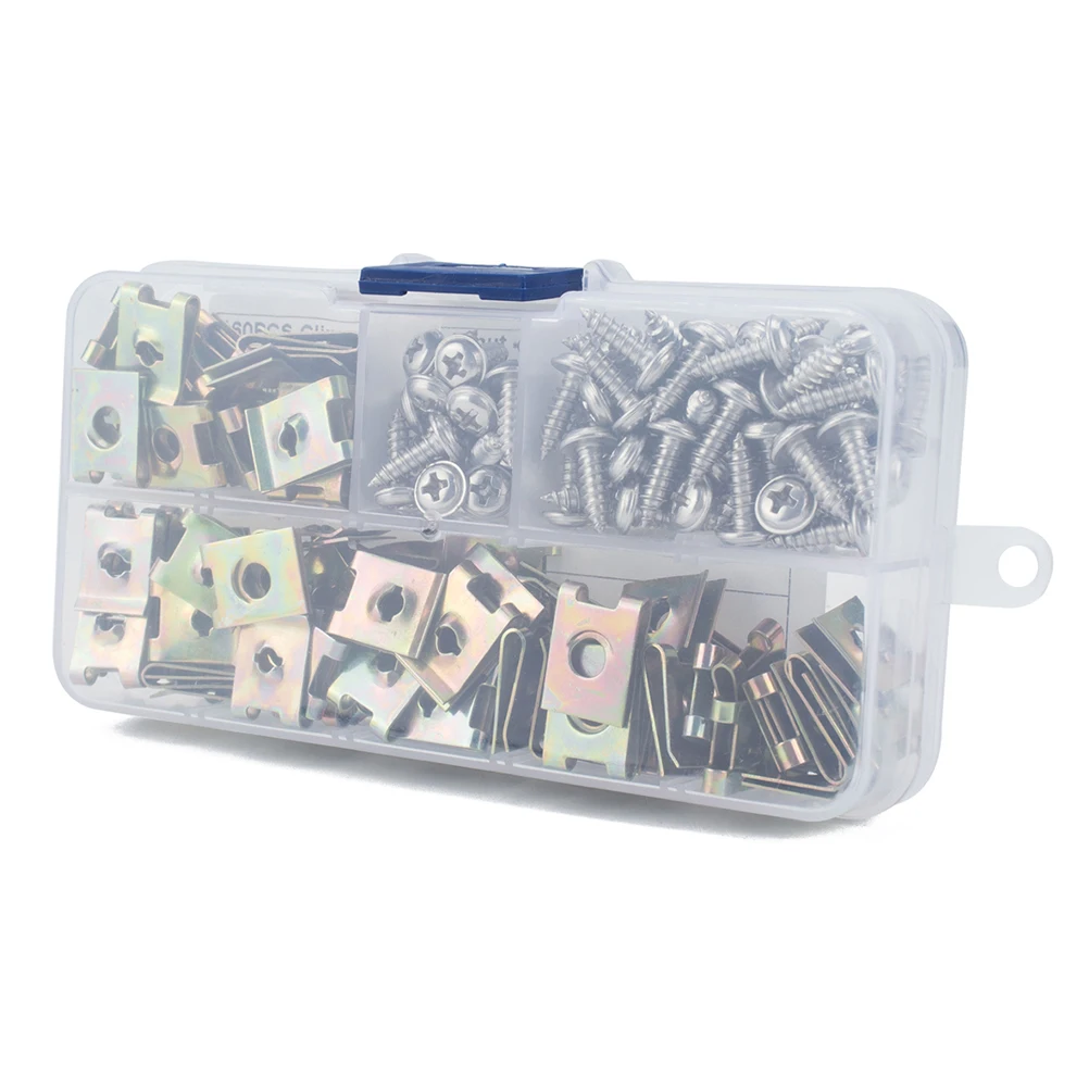 

160pcs U Nut Fastener U-shaped Reed Screw Set Manganese Steel Self-tapping Nuts Spire U Clip Panel Bumper Fixing Wire