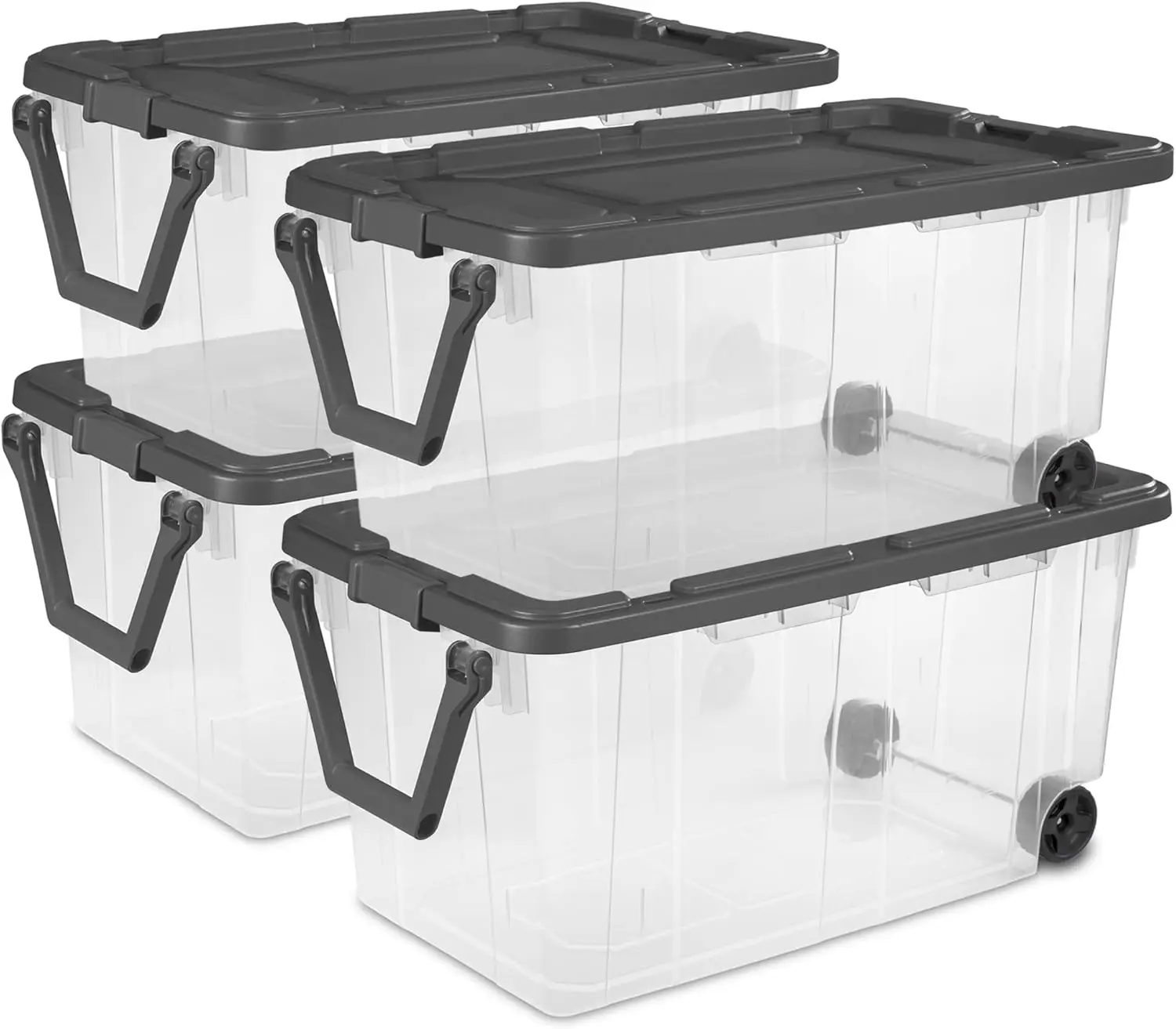 

Прозрачные пластиковые штабелируемые контейнеры для хранения с защелкивающимися крышками, 160 кварт, для шкафа, ванной, офиса