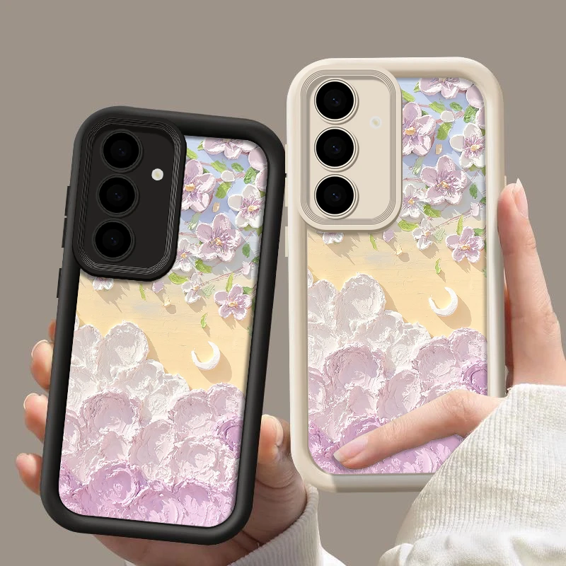 Pink Flowers Case For Samsung Galaxy S23 S24 S22 Ultra Plus S21 S20 FE A55 A52 A53 A54 A34 A14 A15 A25 A35 A16 5G Phone Cover