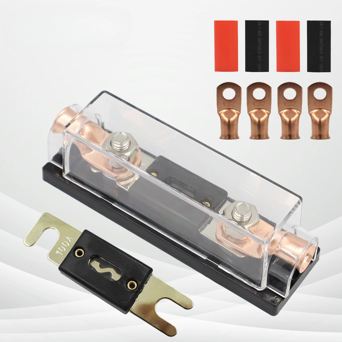 Car audio large plug type fuse holder with transparent cover, large flat plug fuse box with wiring terminals