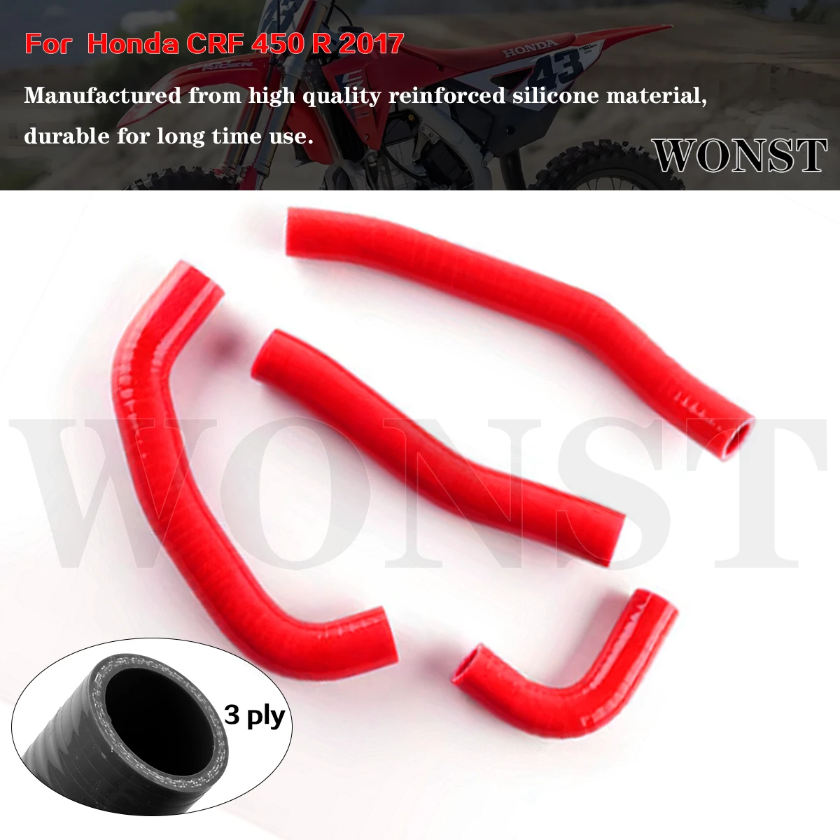 

4pcs Red For 2017-2020 Honda CRF450R CRF450RX CRF450 R CRF450 RX Motorcycle Silicone Radiator Coolant Tube Pipe Hose Kit
