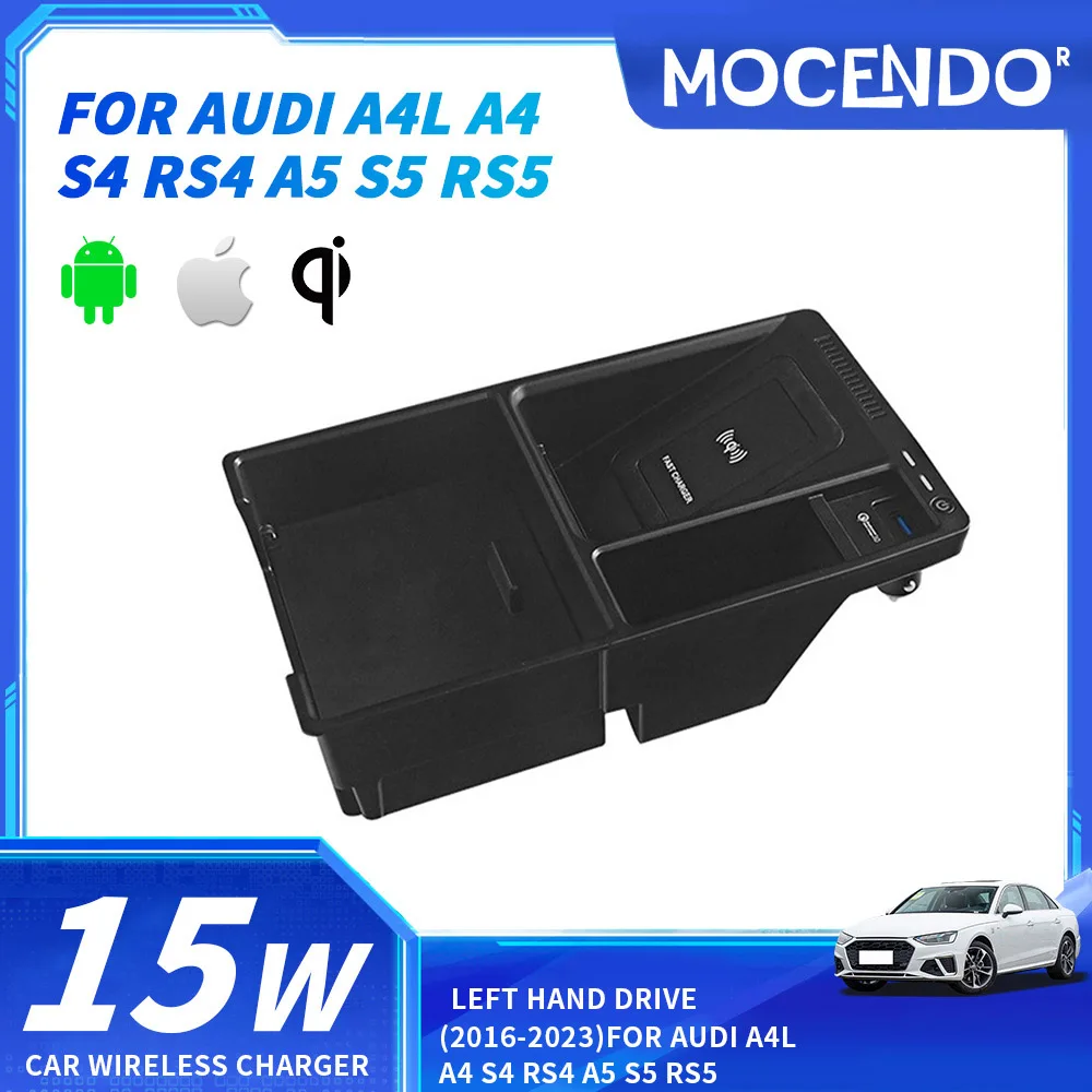 

For Audi A4 B9 S4 Car Wireless Charging Pad 8W Fast Charger Plate for Armrest Storage Box Compatible with 2016-2022 Models