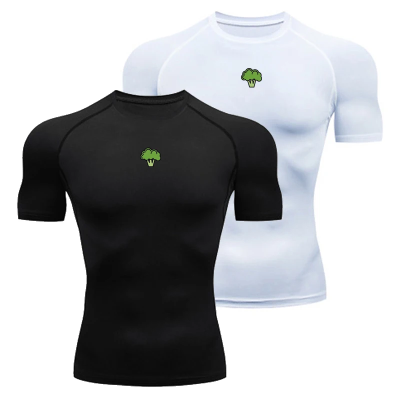 Compression T Shirt Men Summer Broccoli Sportswear Running T-shirt Elastic Quick Dry Sport Tops Tees Athletic Gym Workout Shirts
