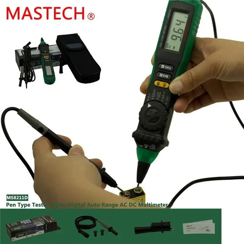 Mastech 펜형 미터 멀티툴 디지털 멀티미터, 자동 범위 DMM 멀티테스터, 전류 전압 NCV 로직 다이오드 테스터, MS8211D