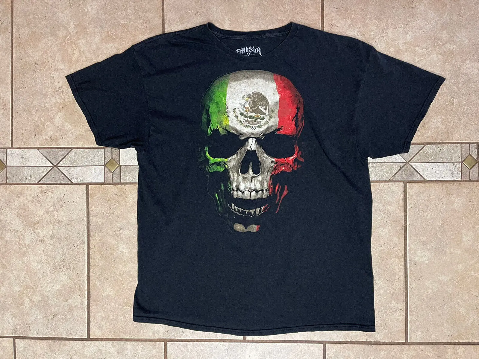 Fifth Sun Mexico Flag Skull Black Shirt Mens Size XXL Day Of The Dead Mexican