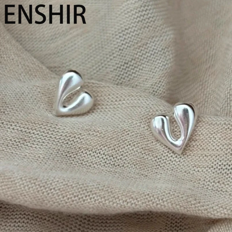 ENSHIR Silver Color Heart Stud Earrings For Women Temperament Korean Simple Luxury Design Mini Jewelry Gifts Wholesale
