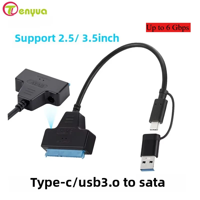 Cabo adaptador SATA para USB 3.0 USB-C para disco rígido externo HDD SSD de 2,5 polegadas SATA 3 22PIN USB 2.0 para cabo SATA III até 6 Gbps