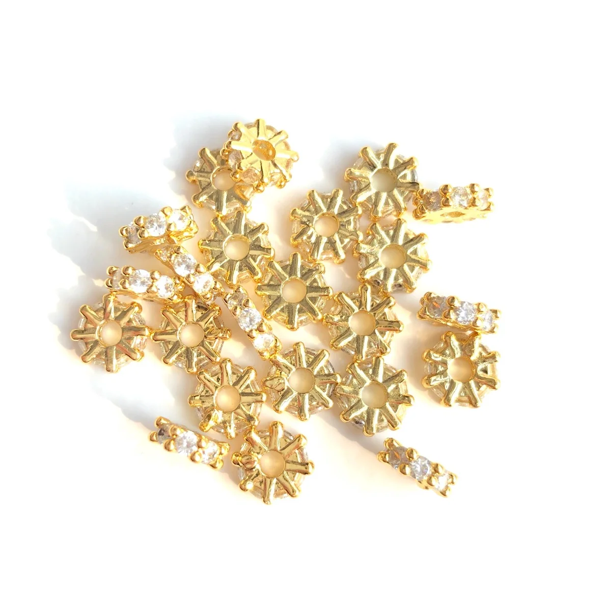 20pcs 6mm Zirconia Pave Wheel Spacers Gold-Plated Rondelle Beads for Women Bracelet Necklaces Waist Jewelry Accessories Making