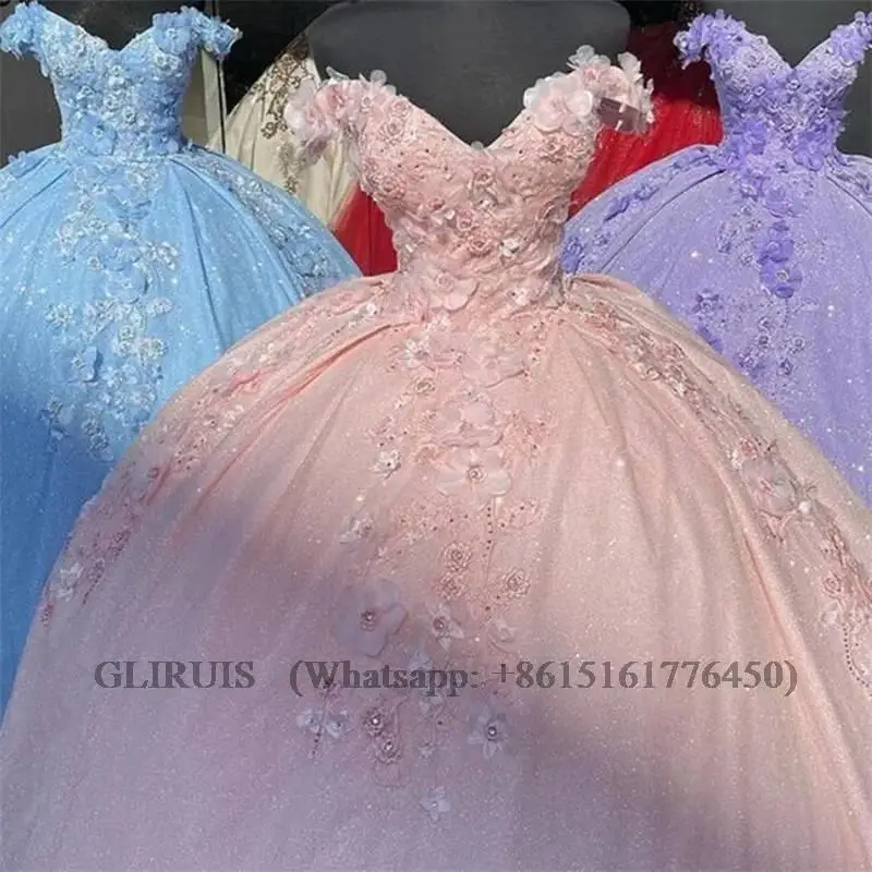 Bling Sequin Sweet 16 Quinceanera Dresses with 3D Applique Beads Corset Dress Vestidos De 15 Anos Masquerade xv Dress Lavender