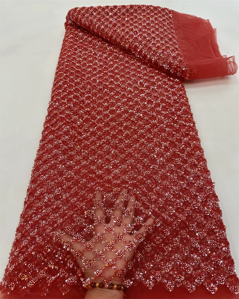Ouro elegante artesanal miçangas bordado francês tule renda tecido para festa nigeriano luxo lantejoulas renda tecido casamento