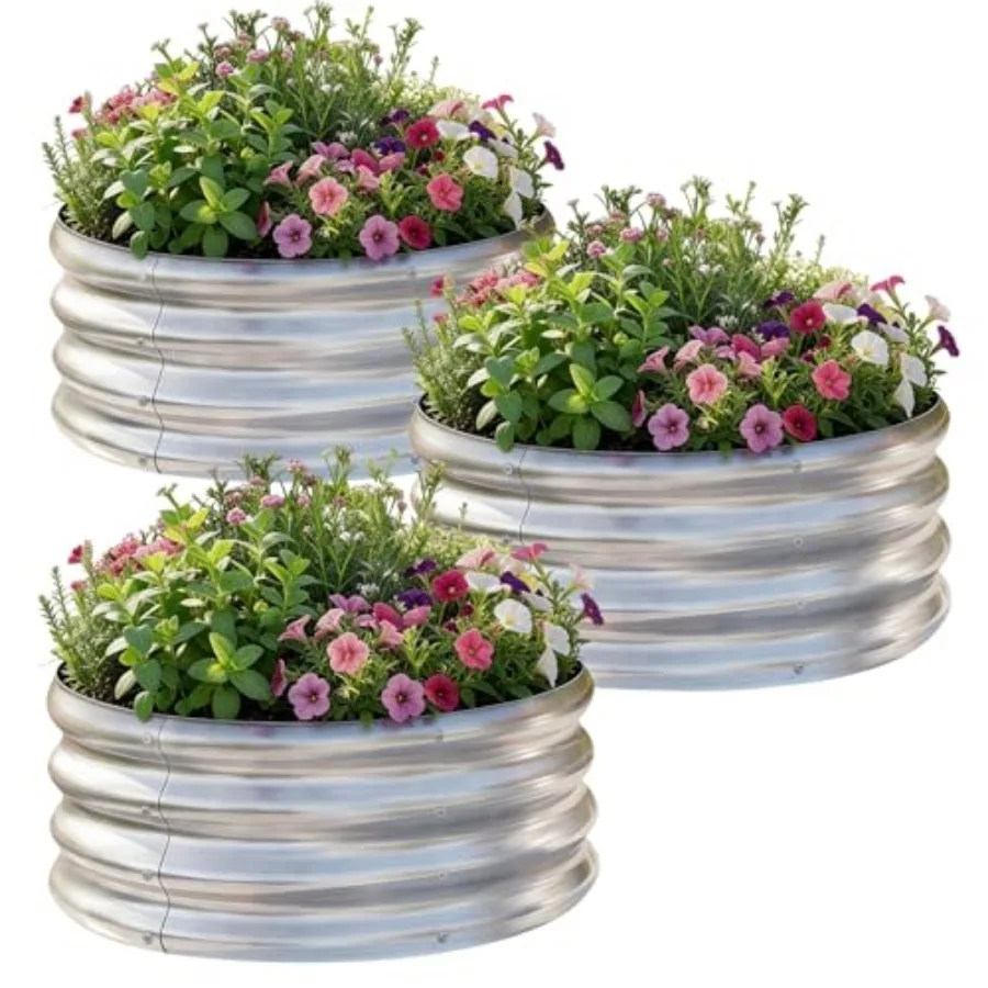 

3Pack 2x2x1 Feet Round Galvanized Raised Garden Bed Kit Round Metal Flower Box Large Planter Raised Beds Outdoor Garden for Pla