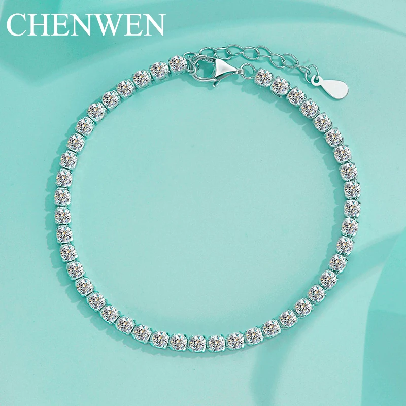 CHENWEN 3mm GRA S925 Sterling Silver Moissamite tennis Bracelet Women's D VVS1 Hip Hop Silver Tennis Chain Gift Bracelet Silver