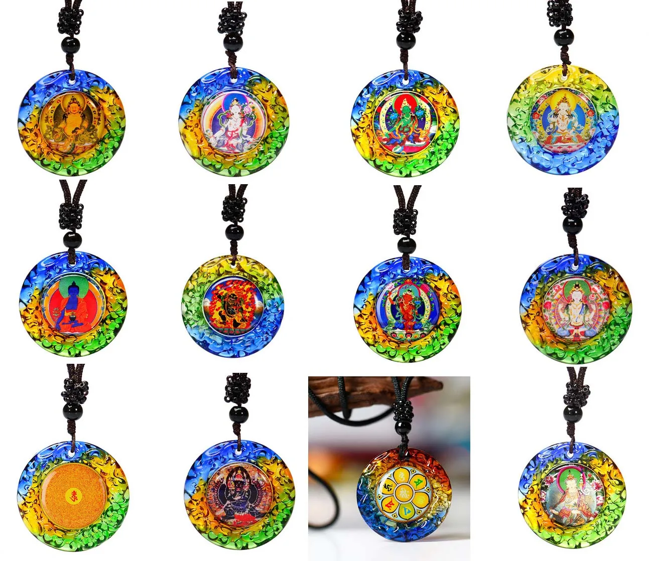 Wholesale Buddhist supplies 12P Greco-Buddhist Guan yin Guru Rinpoche buddha powerful Mantra crystal  Amulet Talisman