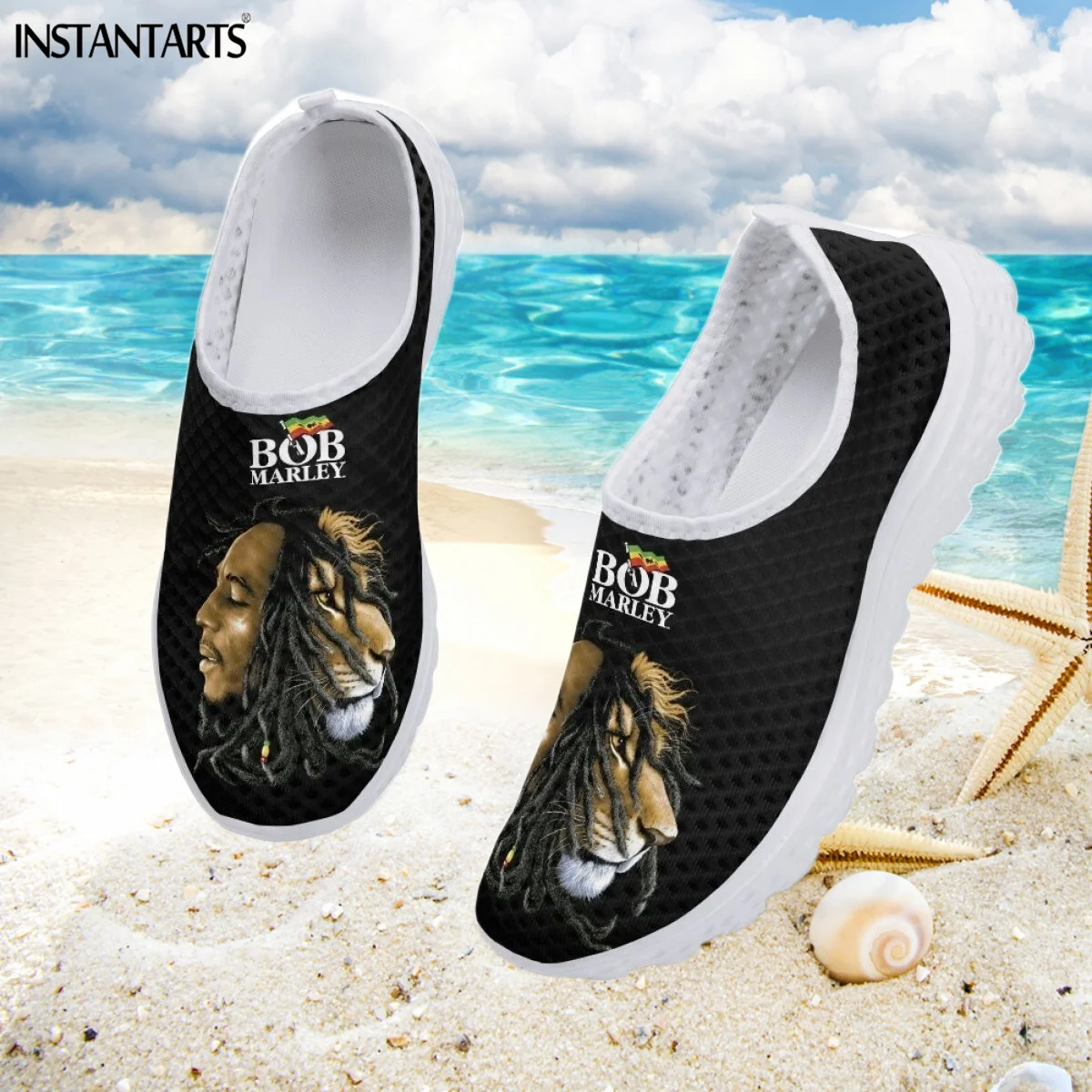 Cool Bob Marley and Lion Print Man Flat Shoes Breathable Slip-on Mesh Sneakers Shock Absorption Casual Tennis Beach Loafers 2023