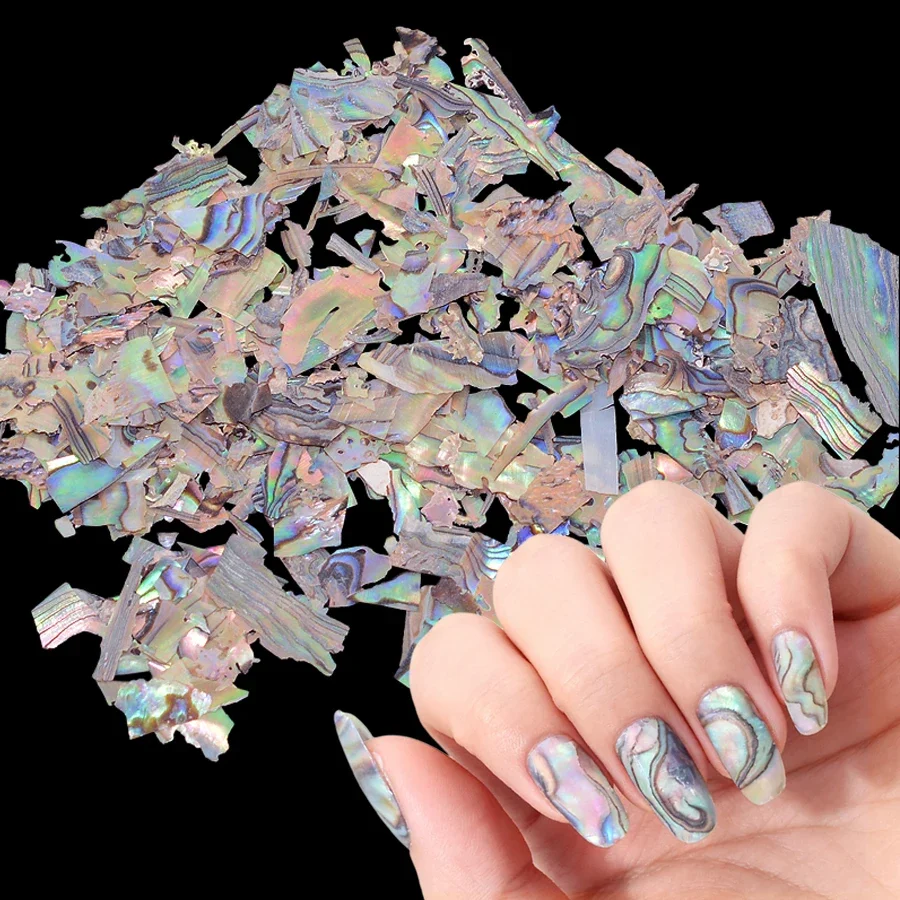 5g Nail Art Shells Abalone Flakes, Luxe Mother-of-Pearl Nail Charms for Manicure Decorations Acrylic & Gel Nails