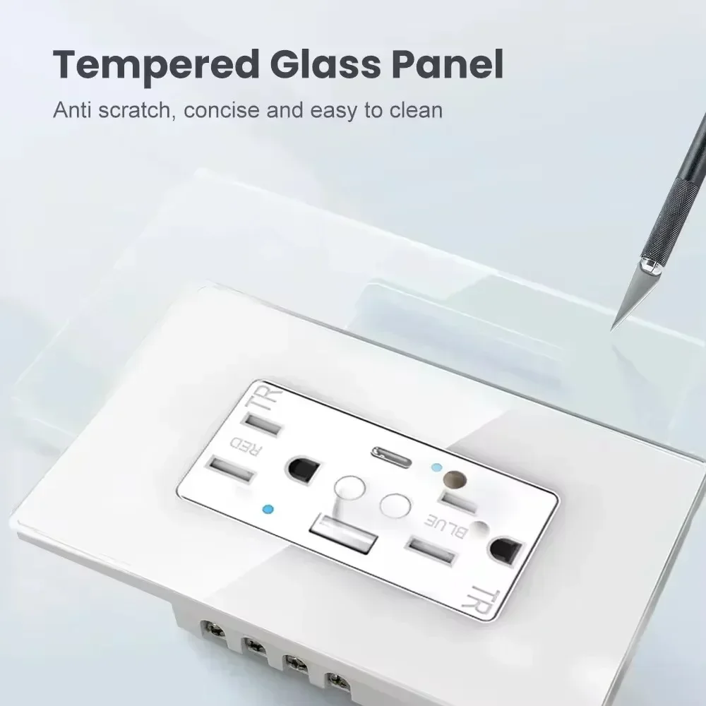 Shawader Tuya Wifi Inteligentne gniazda ścienne USB Type-C Power US Plug Outlet PD20W Szybkie ładowanie Panel szklany Pilot Alexa Google Home