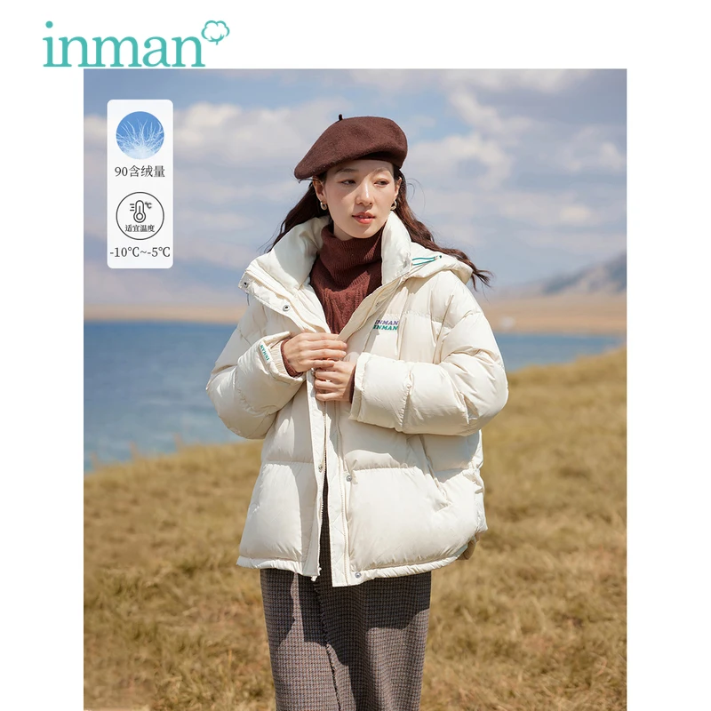 

INMAN Women Hooded Down Jacket 2023 Winter Long Sleeve Stand Collar Loose Thickened Coat Fashion Versatile Warm Outwear